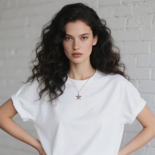 American Flag/Eagle/Star Necklace for Women 925 Sterling Silver Silver/Gold/Black American Flag Pendant 4th of July Jewelry for Wife Sister Girlfriend - color: White-3