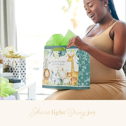 Christian Art Gifts Large Gift Bag for Kids with Card & Tissue - color: Baby Animals/Green, style: Large Landscape
