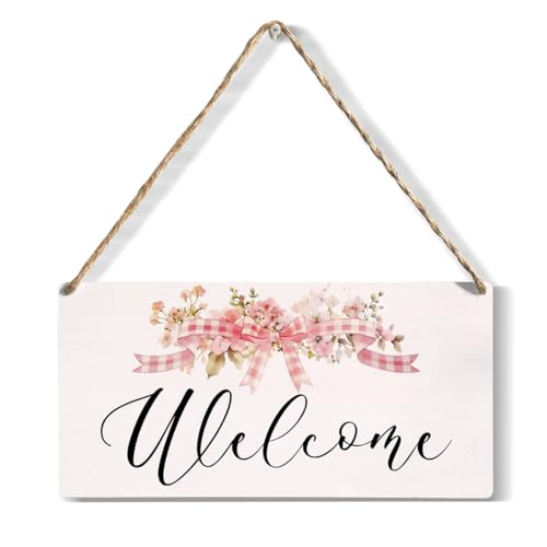Front Door Welcome Sign, Welcome Please Signs, Wall Art Wooden Hanging Plaque 12 x 6 Inch, For Home Porch Entrance Decoration - color: Welcome Sign