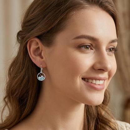Mountain Mustard Seed Earrings for Women 925 Sterling Silver Lotus/Cross Dangle Drop Earring Christian Jewelry Outdoor Birthday Graduation Gifts - style: Mountain-Turquoise
