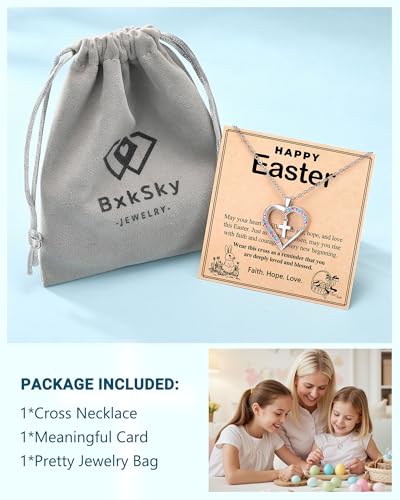 Cross Necklace Baptism First Communion Christening Religious Christian Easter Confirmation Gifts for Girls - style: Happy Easter