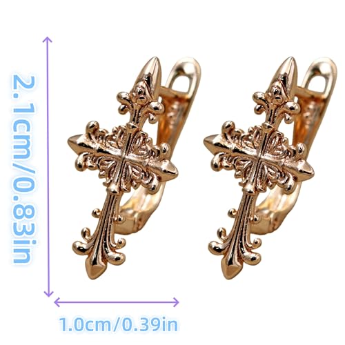 18K Gold Plated, Dangle Earrings for Women, Flower/Heart Drop earrings, Hypoallergenic Cubic Zirconia Earrings, Lightweight, Party, gold earrings, Jewelry for Gifts, Fashion - style: OBS7528-FlowerCross