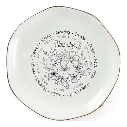 God Says You Are AmazingRing Dish – Christian Ceramic Jewelry Tray for Women, Inspirational Bible Verse Trinket Holder Gift for Her, Religious Baptism Gift - color: You Are Amazing