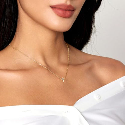 Zeffy Cross Necklace for Women,18K Gold/Silver Plated Tiny Cubic Zirconia Cross Pendant Necklace for Women Simple Layered Cross Necklaces for Women - color: Gold Tiny Cross