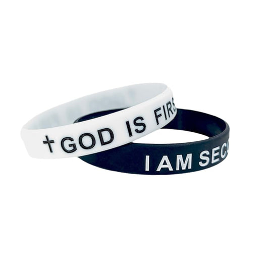 Pingyongchang GOD IS FIRST Bracelet, IM SECOND Bangles,Christian Religious Rubber Bracelet for Women Men,Inspirational Bible Verse Wristbands,Motivational Encouragement Gift - style: N White Black 2