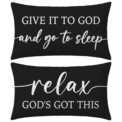 Black and White Christian Throw Pillow Covers 12x20 Inch Set of 2 - color: Black