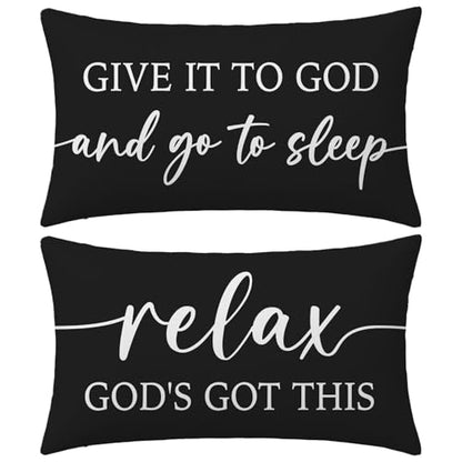 Black and White Christian Throw Pillow Covers 12x20 Inch Set of 2 - color: Black