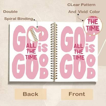 Pink Christian Spiral Notebook Journal, God is Good All The Time Bible Verse Scripture Journal for Women, Christian Gifts for Women, Religious Prayer Notebooks, 5.5x8.3 Inch - color: 02-god is Good All the Time