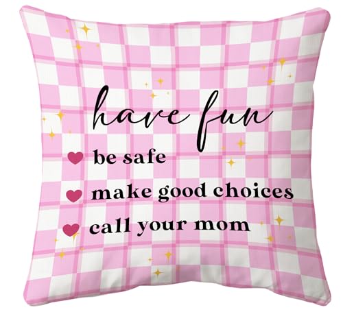 Voatok Funny Call Your Mom Pillow Cover 18x18, College Students Gifts, Preppy Pink Checkered Decorative Throw Pillow Cover Pillowcases Decorations for Girls College Dorm Sofa Bed Couch Decor - color: Funny-1