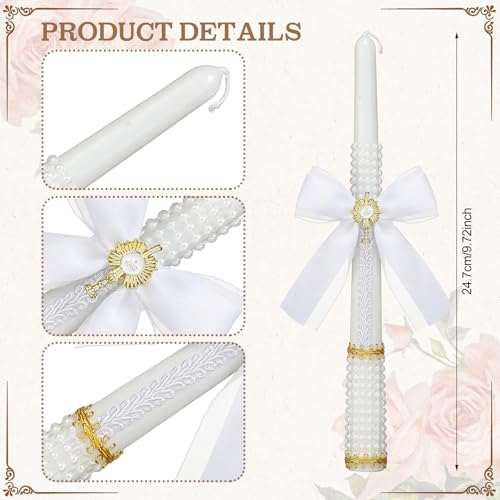 WILLBOND 3 Pcs First Communion Rosary and Candle Present Set, Rose Rosary