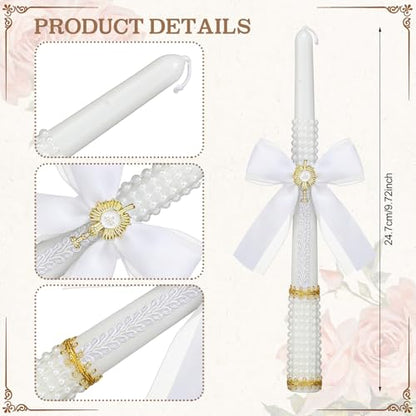 WILLBOND 3 Pcs First Communion Rosary and Candle Present Set, Rose Rosary