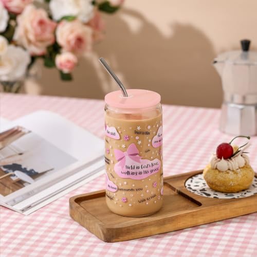 Christian Gifts For Women – Bible Verse Coffee Mug 16oz, My Daily Bible Affirmations Tumbler, Religious Gift & Bible Accessories for Sister, Iced Coffee Cups with Lid & Straw, Pink Bow Design - color: Pink bow