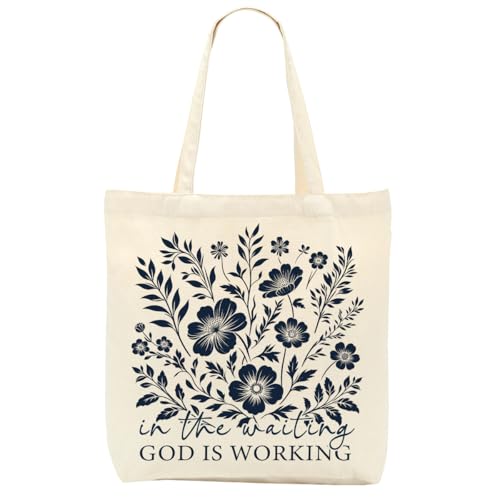 Christian Gifts for Women, Canvas Tote Bag, Faith Gifts for Women Girl Sister Inspirational Religious Gift Birthday - color: Navy Floral Christian 757