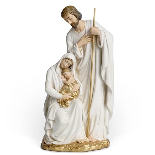 BC Catholic Holy Family Statue 6" H Sagrada Familia Mini Nativity Figurine - color: Gold & White, size: 6 inches H