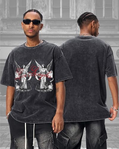 BAPHITY Mens Streetwear Crew Neck Cotton Graphic T Shirt - color: Black Statue, size: Small