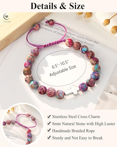 UPROMI Cross Bracelet for Girls Baptism Communion Confirmation Gifts, Kindergarten/Preschool/5th Grade/8th Grade Graduation Gifts - style: 8th Grade Grad