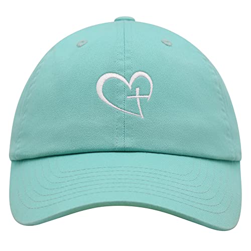 JPAK Heart and Cross Premium Dad Hat Embroidered Cotton Baseball Cap Christian Faith - color: Mint
