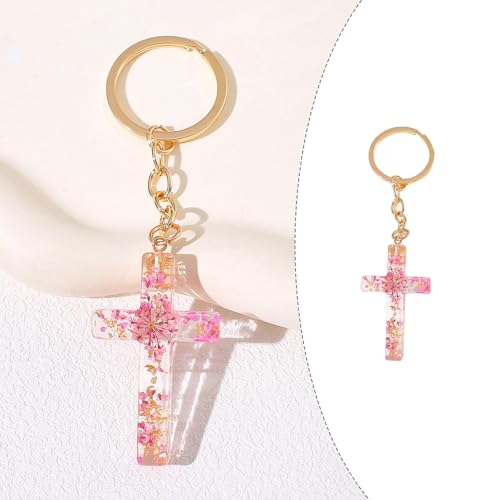 2PCS Cross Flower Keychain,Christian Cross Keychain for Women
