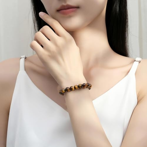 XIANNVXI Crystal Bracelet for Women Men 8 mm Natural Stone Beaded Bracelets Cat Bracelets Cross Bracelets Heart Bracelelt Jewelry for Women Birthday Gifts Stretch Bracelet - color: D - Tigers Eye