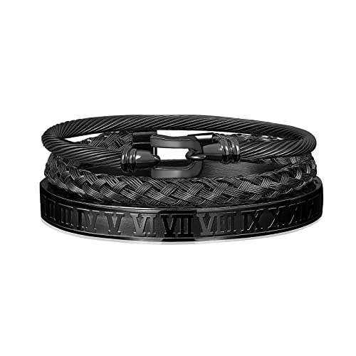 WFYOU Stainless Steel Bracelets for Men Gold Cuff Bracelet Birthday Gifts - color: Black 5