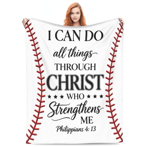 Christian Gifts for Men Boys, Christian Blanket, Religious Sports Gifts, 60"x50" Catholic Baptism Inspirational Bible Verse Baseball Blanket for Christmas Birthday - color: White