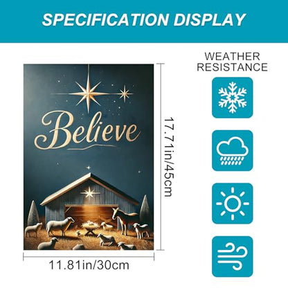 BlissYard Christmas Nativity Scene Garden Flag 12x18 Inch Polyester - color: Starry Night Stable