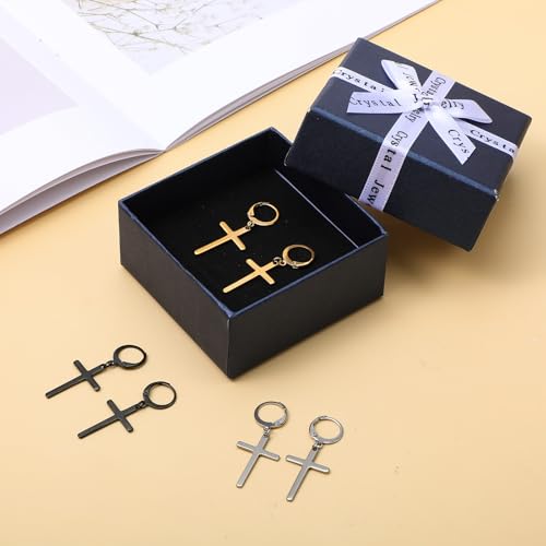Hecila Cross Drop Dangle Earrings Set Mens Dangle Cross Hoop Stud Earrings
