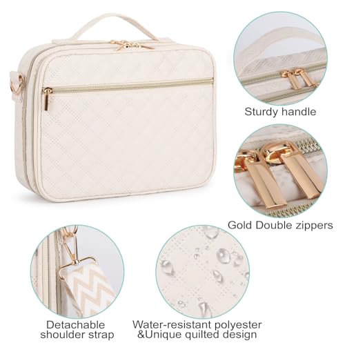 Large Bible Cover for Women,2 Compartments Bible Bag for Church - color: 2 Lays,Beige with Diamond jacquard strap
