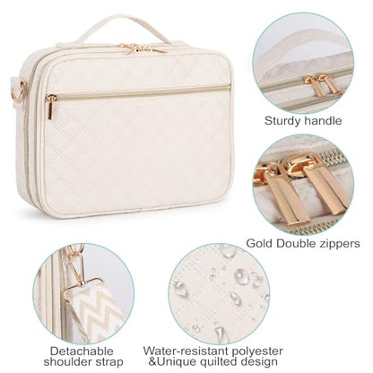 Large Bible Cover for Women,2 Compartments Bible Bag for Church - color: 2 Lays,Beige with Diamond jacquard strap