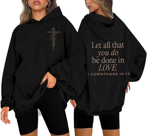 Christian Hoodies Women Jesus Hoodie Embroidered Faith Cross Sweatshirt - color: Black, size: XX-Large