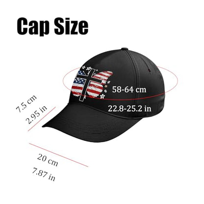 American Flag Christian Trucker Hat for Men Women, Adjustable Snapback Baseball Cap USA Pride Hat Religious Gifts - color: Black Red White Butterfly Cross