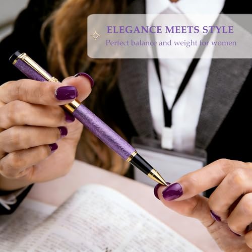 Fancy Pens for Women, Nice Rollerball Pens with Dragon Design, Elegant Gift Pen, Office & Signature Writing Pen, Refillable Black Ink Business Pen (Purple) - color: Purple