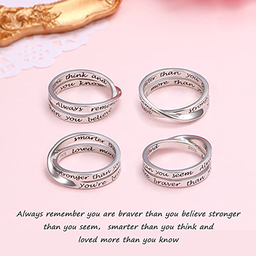 YinShan 925 Sterling Silver Inspirational Ring I am Enough Rings/God Grant Me The Serenity/Always Remember You Are Braver for Women Girls Size 6-9 - style: Always remember you're braver