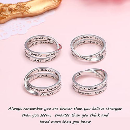 YinShan 925 Sterling Silver Inspirational Ring I am Enough Rings/God Grant Me The Serenity/Always Remember You Are Braver for Women Girls Size 6-9 - style: Always remember you're braver