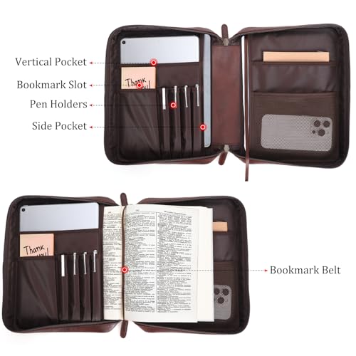 Polare Cowhide Leather Bible Cover Church Bag Bible Protective Book Holder Carrying Case Folder Organizer Portfolio (Coffee) - style: Coffee