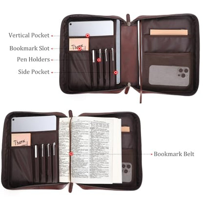 Polare Cowhide Leather Bible Cover Church Bag Bible Protective Book Holder Carrying Case Folder Organizer Portfolio (Coffee) - style: Coffee