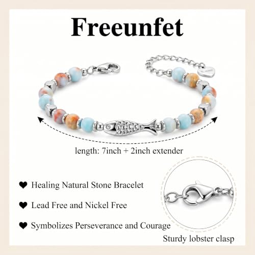 Bracelet for Women Natural Stone Beaded, Stainless Steel Charms, Adjustable - color: 16-Fish