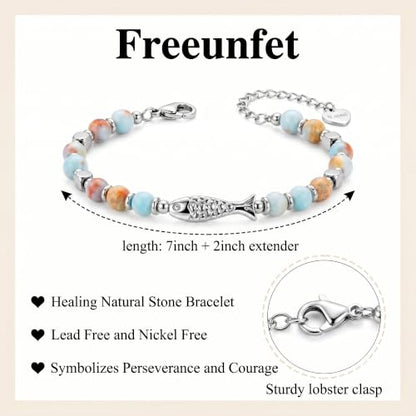 Bracelet for Women Natural Stone Beaded, Stainless Steel Charms, Adjustable - color: 16-Fish