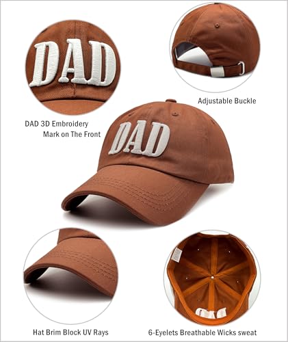 Dad Hats for Men, 3D Embroidered Dad Baseball Cap - color: Brown
