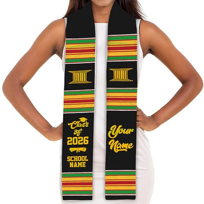 MDPrints Global Kente Graduation Sash 2026, Black Girl Magic Graduation Sash 2026, Class of 2026 Graduation Gift - color: Kente Dk01