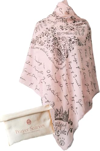 Jesus’s Names Prayer Scarf for Women Christian, Large Scripture Shawl Wrap, 84 Titles of Christ, Prayer Shawl for Women - color: Blush Pink W/ Canvas Bag (35x70")