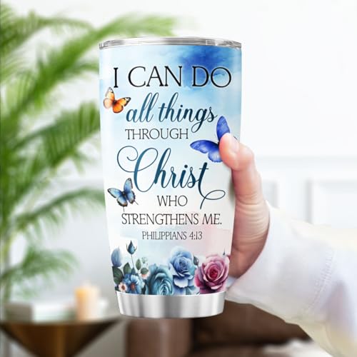 Christian Bible Verse Tumbler for Women, Inspirational Floral Faith Quote Cup, 20oz Stainless Steel Insulated Travel Mug with Scripture, Religious Gift for Mom, Sister, Friend - color: Bible Verse L7