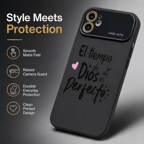 for iPhone 17 Pro Max Case God's Timing is Perfect Spanish Bible Verse Phone Case, Full Camera Lens Protection, Shockproof Drop Resistant Durable Cover (Black, iPhone 12) - color: black, size: iPhone 12