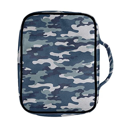 Coldinair Blue Camo Print Bible Cover for Men Women Teens,Carrying Book Case Church Bag Bible Protector with Handle and Zippered Pocket - color: Blue Camo