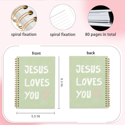 Green Bible Study Notebook, Bible Note Taking Supplies Notebook Journal, Cute notebook, Bible Study Notebook Supplies Gifts Notebook for Teen Girls Student Teacher Women 5.5x8.3 inch - color: Jesus loves you green