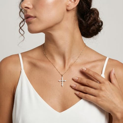Cross Necklace for Women - Dainty 14K Gold Silver Plated Cross Necklace Choker Jewelry Cute Simple Small Trendy Non Tarnish Waterproof Faith Religious Jewelry Gift for Teenage - style: 11-CZ Cross-Gold