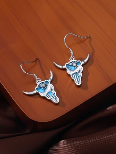 Dorunmo 925 Sterling Silver Mustard Seeds Dangle Earrings for Women Mountains Earrings Hypoallergenic Christmas Jewelry Gifts for Women - style: Bull Skull