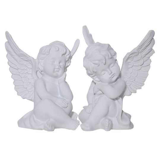 YUEOECOR 2PCS Cherubs Angels Resin Garden Statue Figurine, Adorable Angel Sculpture Memorial Statue Indoor Outdoor Home Garden Decoration (B 2PCS White) - color: B 2pcs White