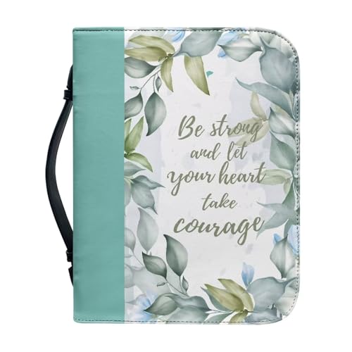 Sunflowers Poetic Scriptures Bible Cover for Women Soft PU Leather Verse Print Bible Carrying Case Large Capacity Book Organizer with Top Handle Gifts for Christians - color: Green Leaves & Scripture, size: 2X-Large