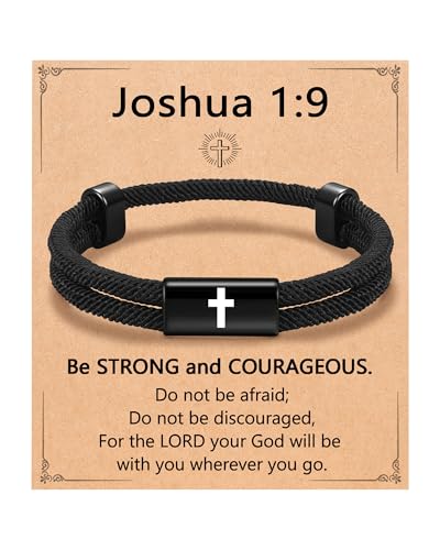 Eryuor Be Strong & Courageous Cross Bracelet Christian Gifts for Boys Men